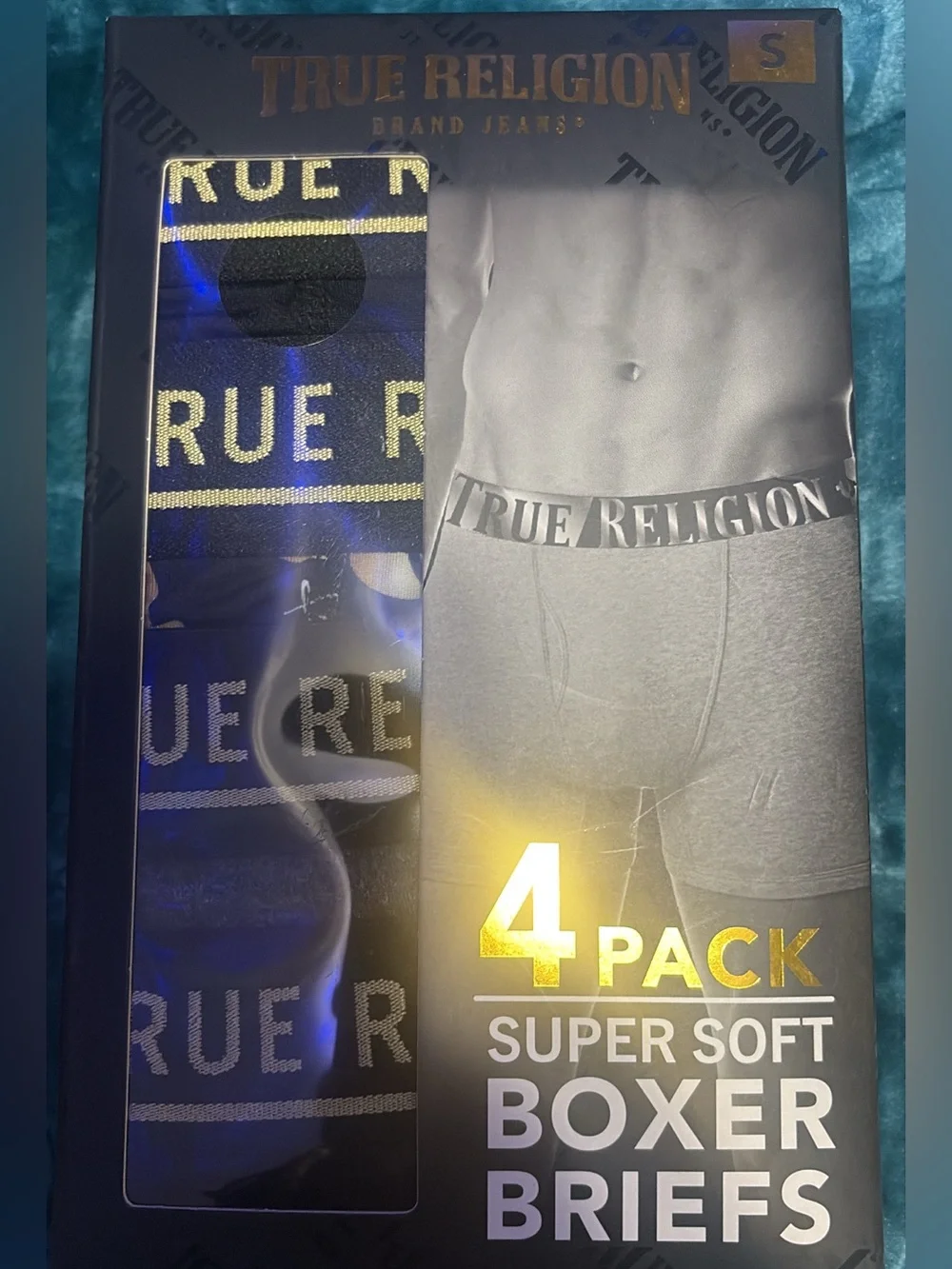 True Religion Men's Boxer Briefs Pack - Black and Gold Accents